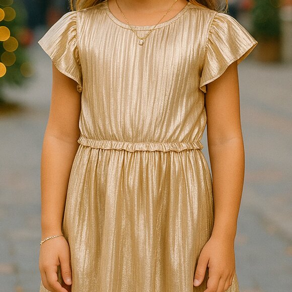 CREW CUTS J.Crew Metallic Rose Gold Flutter Sleeve Dress Girls Size 7 - Picture 1 of 7